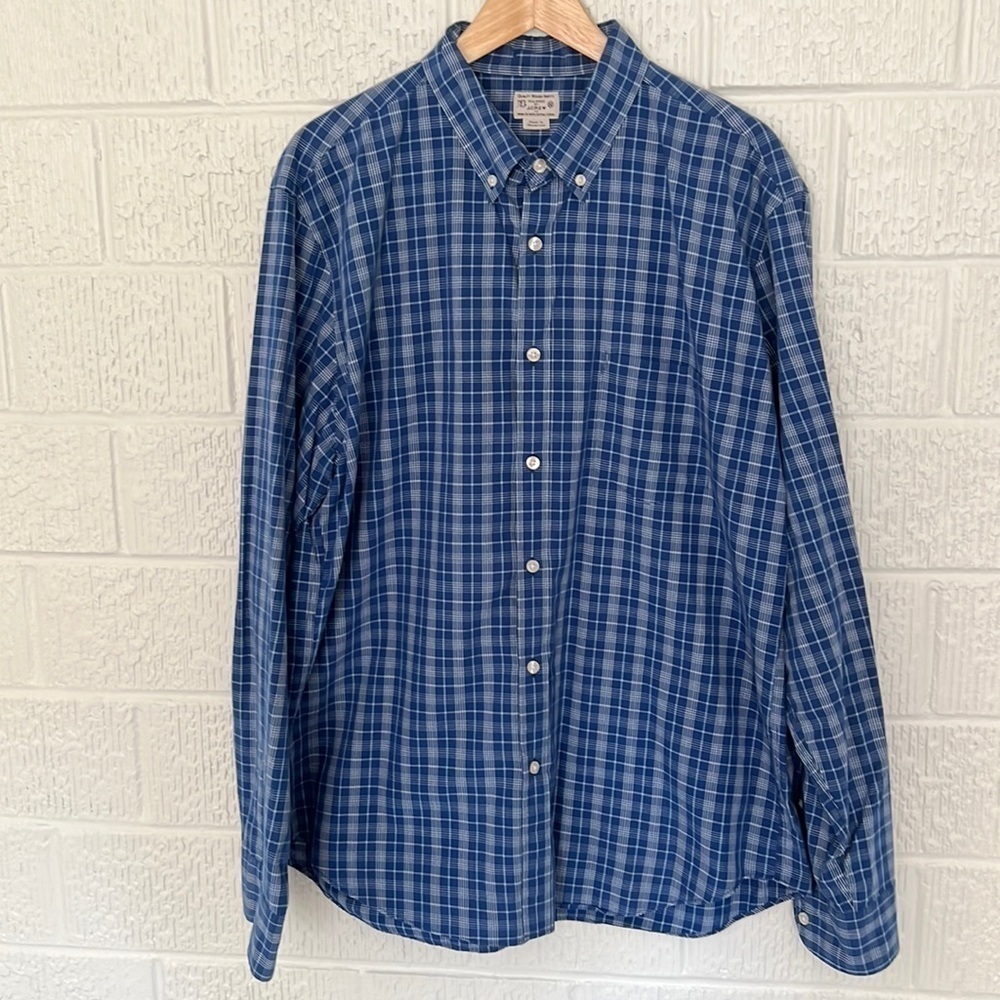 J. Crew Men’s Plaid Quality Woven Blue Cotton Button Down Shirt - Size XL